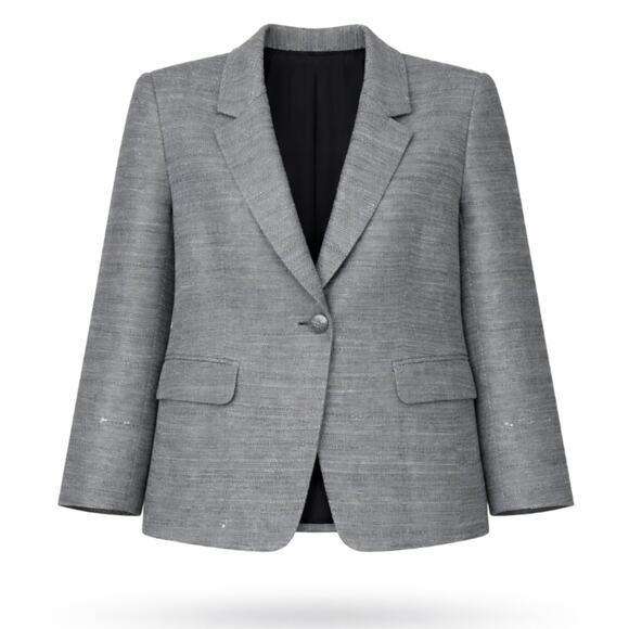 Lafayette 148 New York Charcoal Textured Tweed Blazer Subtle Sequin Fleck Sz 16 - Picture 2 of 12